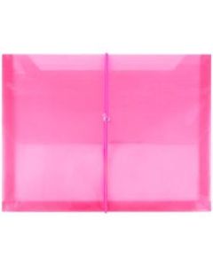 JAM Paper Plastic Booklet Envelope, Letter-Size, 9 3/4in x 13in, Bungee Closure, Fuchsia Pink