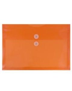 JAM Paper Plastic Booklet Envelopes, Legal-Size, 9 3/4in x 14 1/2in, Button & String Closure, Orange, Pack Of 12