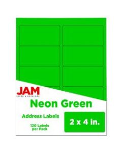 JAM Paper Rectangular Mailing Address Labels, 2in x 4in, Neon Green, Pack Of 120
