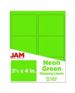 JAM Paper Mailing Address Labels, 3 1/3in x 4in, Neon Green, Pack Of 120