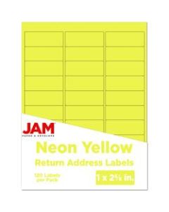 JAM Paper Mailing Address Labels, 1in x 2 5/8in, Neon Yellow, Pack Of 120