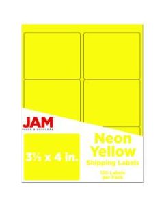 JAM Paper Mailing Address Labels, 3 1/3in x 4in, Neon Yellow, Pack Of 120