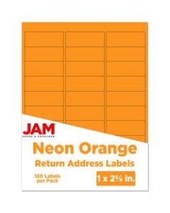 JAM Paper Mailing Address Labels, 1in x 2 5/8in, Neon Orange, Pack of 120