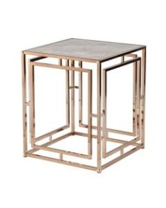 SEI Simondley Faux Marble End Table, 23inH x 19-1/2inW x 19inD, Champagne/Gold