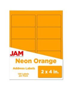 JAM Paper Rectangular Mailing Address Labels, 2in x 4in, Neon Orange, Pack Of 120