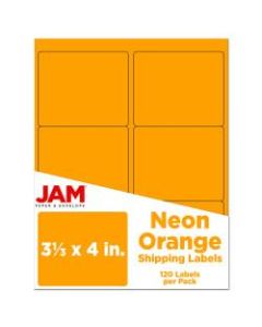 JAM Paper Mailing Address Labels, 3 1/3in x 4in, Neon Orange, Pack Of 120