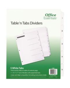 Avery Office Essentials Table N Tabs Dividers - 5 x Divider(s) - Printed Tab(s) - Digit - 1-5 - 5 Tab(s)/Set - 8.5in Divider Width x 11in Divider Length - Letter - 3 Hole Punched - White Divider - White Tab(s) - 5 / Set