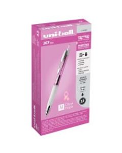 uni-ball 207 Pink Ribbon Retractable Fraud Prevention Gel Pens, Medium Point, 0.7 mm, Pink Barrels, Black Ink, Pack Of 12
