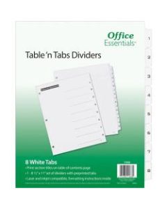 Avery Office Essentials Table N Tabs Dividers - 8 x Divider(s) - Printed Tab(s) - Digit - 1-8 - 8 Tab(s)/Set - 8.5in Divider Width x 11in Divider Length - Letter - 3 Hole Punched - White Divider - White Tab(s) - 8 / Set