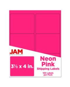 JAM Paper Mailing Address Labels, 3 1/3in x 4in, Neon Pink, Pack Of 120