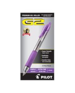 Pilot G2 Retractable Rollerball Pens, Extra Fine Point, 0.5 mm, Clear Barrel, Purple Ink, Pack Of 12 Pens