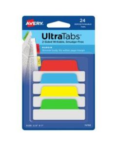 Avery Ultra Tabs Repositionable Tabs, Margin, 2.5in x 1in, Assorted Primary, Set Of 24 Tabs
