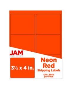 JAM Paper Mailing Address Labels, 3 1/3in x 4in, Neon Red, Pack Of 120