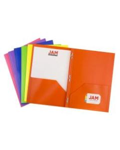JAM Paper Plastic 2-Pocket POP Folders With Prongs, Letter Size, 9-1/2in x 11-1/2in, Assorted Primary Colors, Pack Of 6 Folders