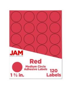 JAM Paper Circle Label Sticker Seals, 1 2/3in, Red, Pack Of 120