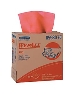 Kimberly-Clark Professional Wipers Wypall X80 Towels With Pop-Up Boxes, Red Hot, 80 Towels Per Box, Case Of 5