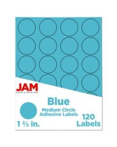 JAM Paper Circle Label Sticker Seals, 1 2/3in, Blue, Pack Of 120