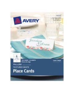 Avery Textured Inkjet/Laser Place Cards, 1 7/16in x 3 3/4in, White, Pack Of 150