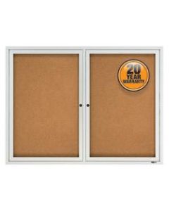 Quartet Enclosed Outdoor 2-Door Bulletin Board, 36in x 48in, Aluminum Frame With Silver Finish