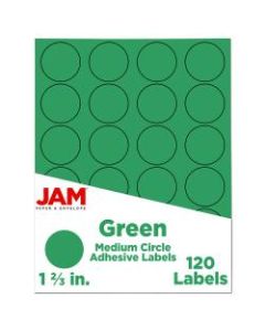 JAM Paper Circle Label Sticker Seals, 1 2/3in, Green, Pack Of 120