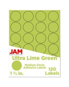 JAM Paper Circle Label Sticker Seals, 1 2/3in, Lime Green, Pack Of 120