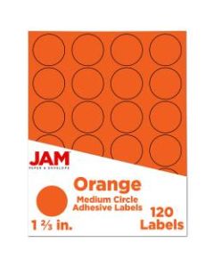 JAM Paper Circle Label Sticker Seals, 1 2/3in, Orange, Pack Of 120