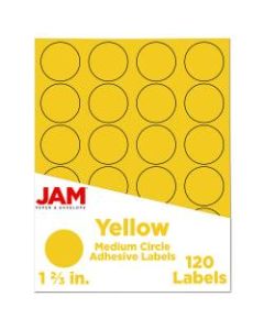 JAM Paper Circle Label Sticker Seals, 1 2/3in, Yellow, Pack Of 120