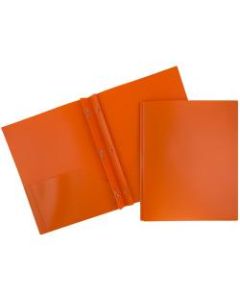 JAM Paper Plastic 2-Pocket POP Folders with Metal Prongs Fastener Clasps, 9 1/2in x 11 1/2in, Orange, Pack Of 6