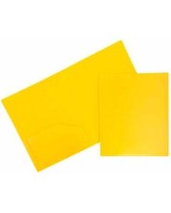 JAM Paper Heavy Duty Plastic Two Pocket Presentation Folders, 9 1/2in x 11 1/2in, Yellow, Pack Of 6