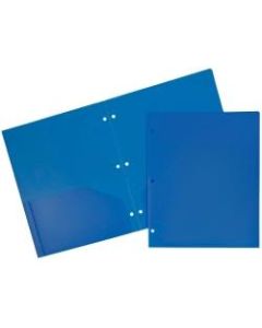 JAM Paper 3-Hole-Punched 2-Pocket Plastic Presentation Folders, 9in x 12in, Blue, Pack Of 6