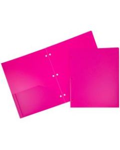 JAM Paper 3-Hole-Punched 2-Pocket Plastic Presentation Folders, 9in x 12in, Fuchsia Pink, Pack Of 6