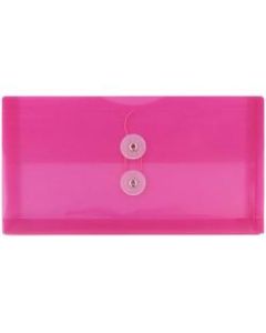 JAM Paper Booklet Plastic Envelopes, #10, Button & String Closure, Fuchsia Pink, Pack Of 12
