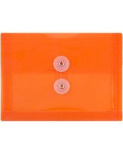 JAM Paper Index Booklet Plastic Envelopes, 5 1/2in x 7 1/2in, Gummed Seal, Orange, Pack Of 12