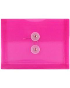 JAM Paper Index Booklet Plastic Envelopes, 5 1/2in x 7 1/2in, Gummed Seal, Fuchsia Pink, Pack Of 12