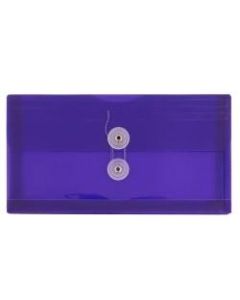 JAM Paper Booklet Plastic Envelopes, #10, Button & String Closure, Purple, Pack Of 12