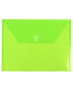JAM Paper Plastic Booklet Envelopes, Letter-Size, 9 3/4in x 13in, Hook & Loop Closure, Lime Green, Pack Of 12