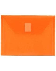 JAM Paper Plastic Booklet Envelopes With Hook-And-Loop Fastener, 5 1/2in x 7 1/2in, Gummed Seal, Orange, Pack Of 12