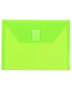 JAM Paper Plastic Booklet Envelopes With Hook-And-Loop Fastener, 5 1/2in x 7 1/2in, Gummed Seal, Lime Green, Pack Of 12