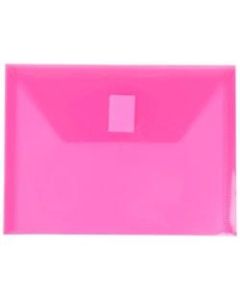 JAM Paper Plastic Booklet Envelopes With Hook-And-Loop Fastener, 5 1/2in x 7 1/2in, Gummed Seal, Fuchsia Pink, Pack Of 12