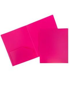 JAM Paper Heavy-Duty 2-Pocket Plastic Presentation Folders, 9in x 12in, Fuchsia Pink, Pack Of 6
