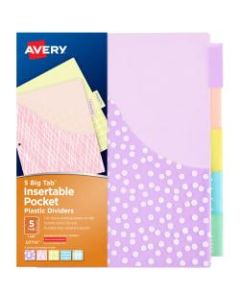 Avery Big Tab Insertable Plastic Dividers With Pockets, 5-Tab, 9 1/4in x 11 1/8in, Student Designs, Multicolor