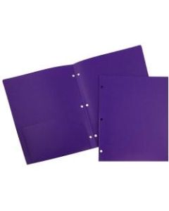 JAM Paper 3-Hole-Punched 2-Pocket Plastic Presentation Folders, 9in x 12in, Purple, Pack Of 6