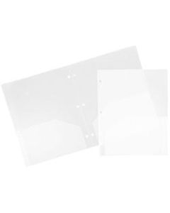 JAM Paper 3-Hole-Punched 2-Pocket Plastic Presentation Folders, 9in x 12in, Clear, Pack Of 6