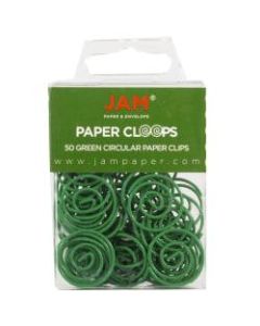 JAM Paper Paper Clips, Papercloops, 1in, 25-Sheet Capacity, Green, Pack Of 50