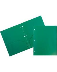 JAM Paper 3-Hole-Punched 2-Pocket Plastic Presentation Folders, 9in x 12in, Green, Pack Of 6