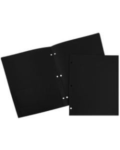 JAM Paper 3-Hole-Punched 2-Pocket Plastic Presentation Folders, 9in x 12in, Black, Pack Of 6