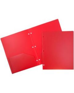 JAM Paper 3-Hole-Punched 2-Pocket Plastic Presentation Folders, 9in x 12in, Red, Pack Of 6