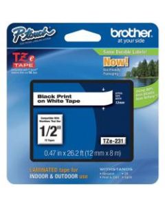Brother TZe-231 Black-On-White Tape, 0.5in x 26.2ft