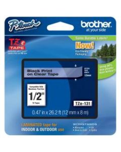 Brother TZe-131 Black-On-Clear Tape, 0.5in x 26.2ft