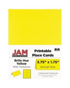 JAM Paper Printable Foldover Place Cards, 3 3/4in x 1 3/4in, Yellow, Pack Of 12